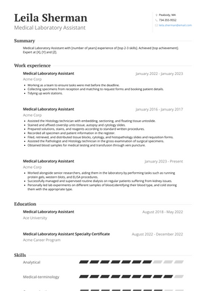 Medical Laboratory Assistant Resume Sample and Template