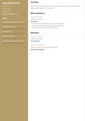 Light Technician Resume Sample and Template
