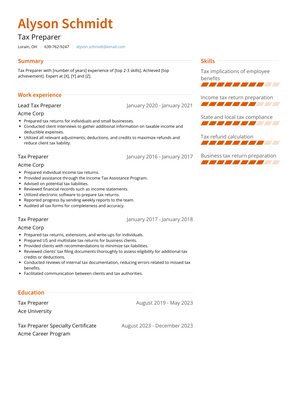 Tax Preparer Resume Sample and Template