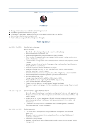 Web Marketing Manager Resume Sample and Template