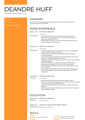 Food Service Supervisor Resume Sample and Template