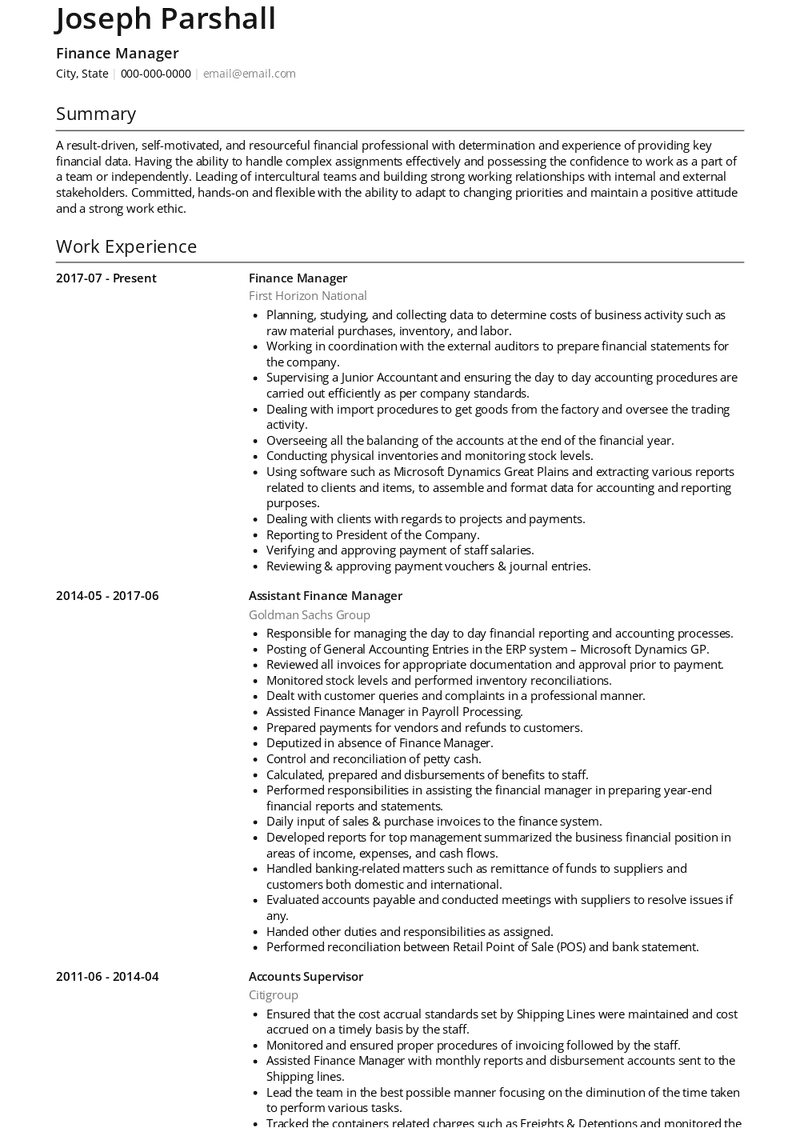 Finance Director Resume Sample and Template