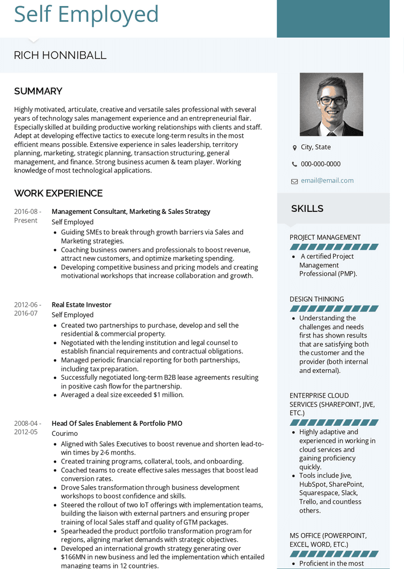 Self Employed Resume Samples and Templates  VisualCV