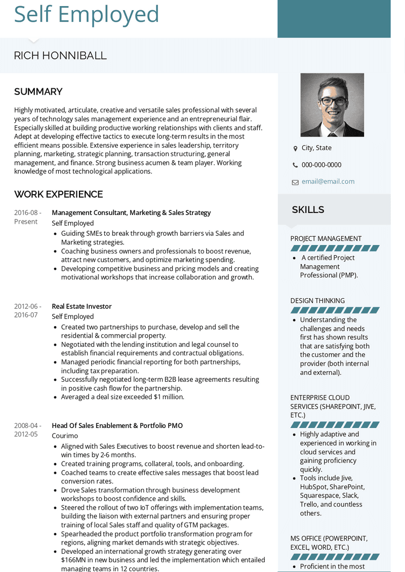 self employed work experience resume