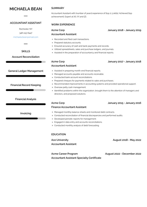 Accountant Assistant Resume Sample and Template