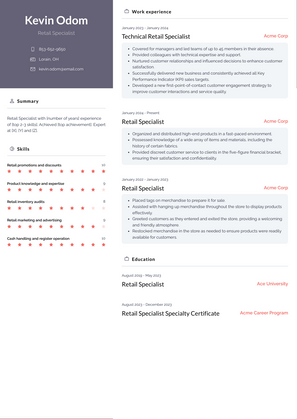 Retail Specialist Resume Sample and Template