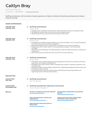 Staffing Coordinator Resume Sample and Template