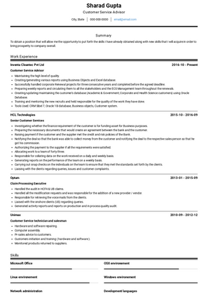 Customer Service Advisor Resume Sample and Template