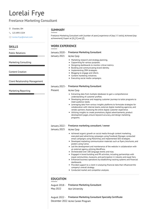 Freelance Marketing Consultant Resume Sample and Template