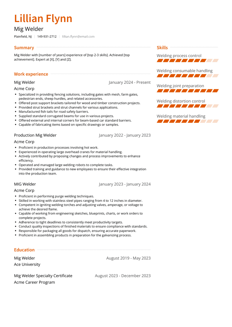 Mig Welder Resume Sample and Template