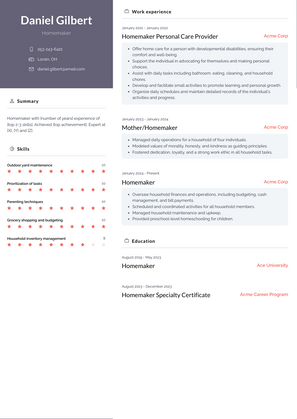 Homemaker Resume Sample and Template