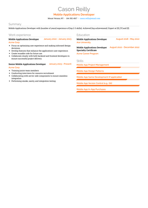 Mobile Applications Developer Resume Sample and Template