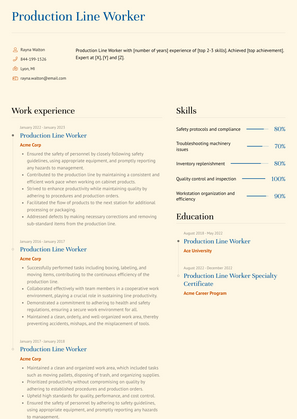 Production Line Worker Resume Sample and Template