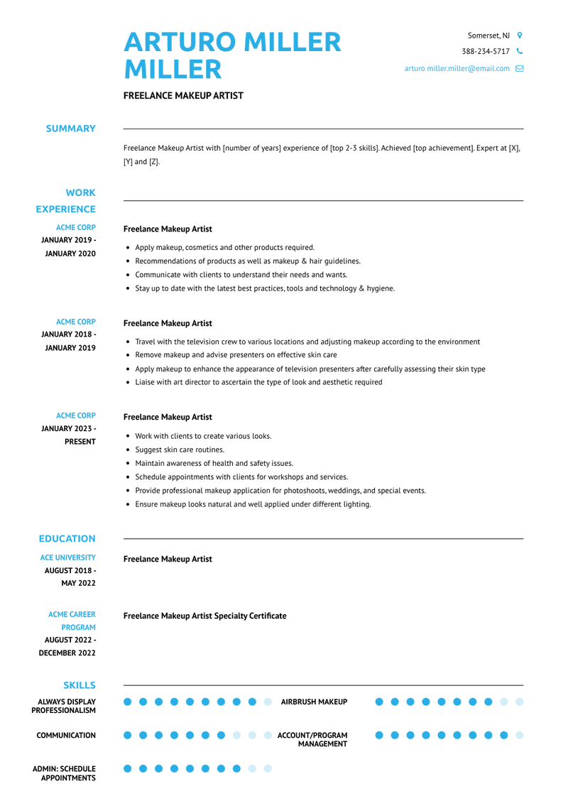 Freelance Makeup Artist Resume Examples