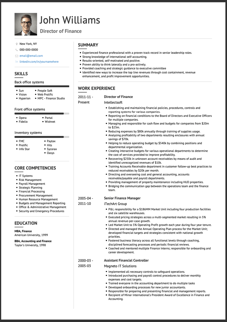 personal statement resume finance