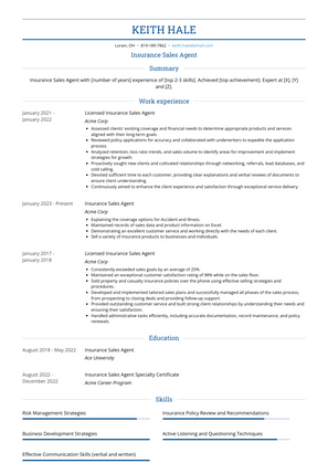 Insurance Sales Agent Resume Sample and Template