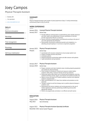Physical Therapist Assistant Resume Sample and Template