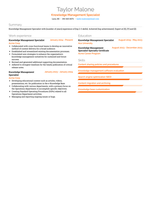 Knowledge Management Specialist Resume Sample and Template