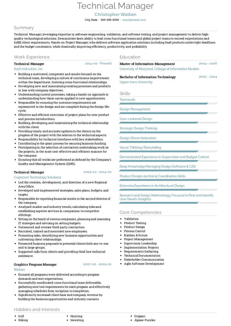 Technical Manager Resume Sample and Template