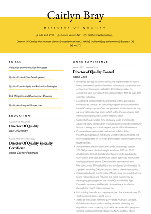 Director Of Quality Resume Sample and Template