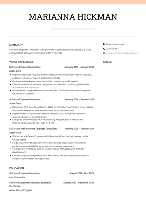 Software Engineer Consultant Resume Sample and Template