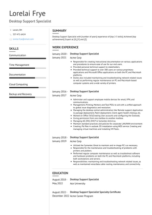 Desktop Support Specialist Resume Sample and Template