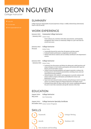 College Instructor Resume Sample and Template