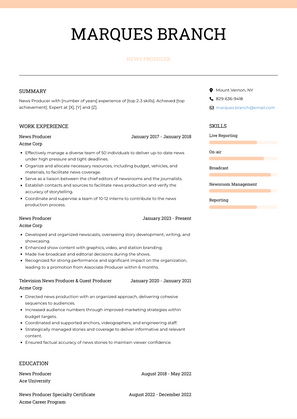 News Producer Resume Sample and Template