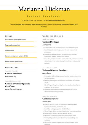 Content Developer Resume Sample and Template