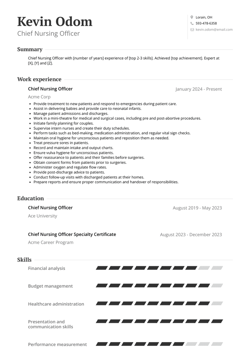 Chief Nursing Officer Resume Sample and Template