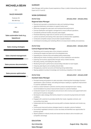 Sales Manager Resume Sample and Template