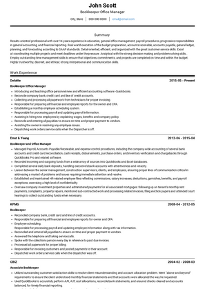 Bookkeeper Office Manager Resume Sample and Template