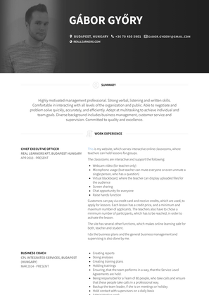 Business Coach Resume Sample and Template