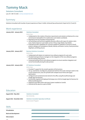 Solutions Consultant Resume Sample and Template