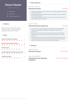 Payment Processor Resume Sample and Template