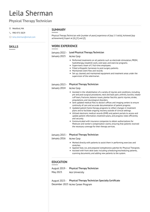 Physical Therapy Technician Resume Sample and Template