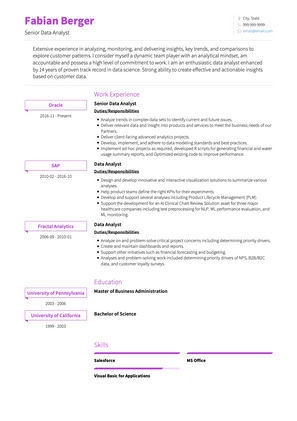 Senior Data Analyst CV Example and Template