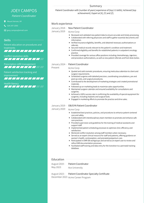 Patient Coordinator Resume Sample and Template