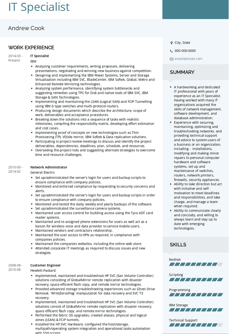 IT Specialist Resume Sample and Template