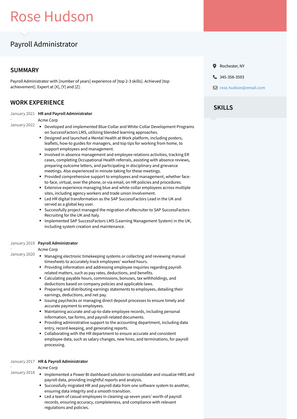 Payroll Administrator Resume Sample and Template