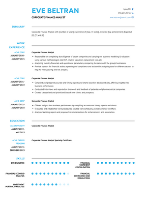 Corporate Finance Analyst Resume Sample and Template