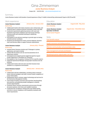 Junior Business Analyst Resume Sample and Template