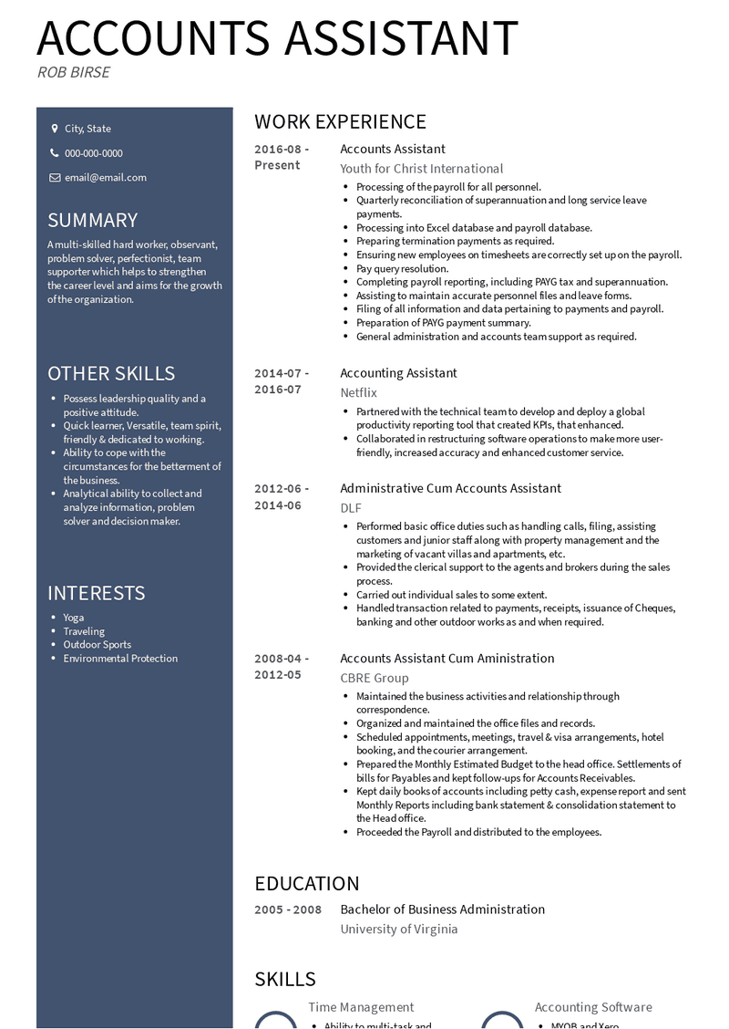 Accounts Assistant Resume Sample and Template