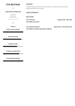 Cash Office Associate Resume Sample and Template