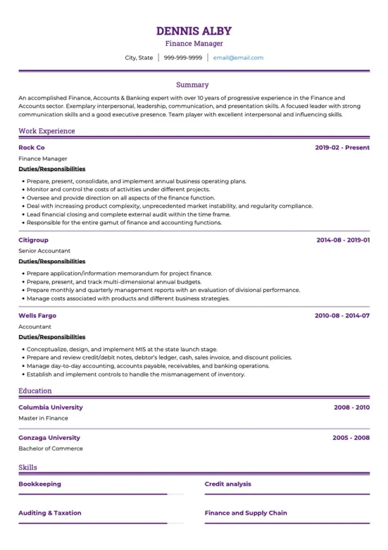 Finance Manager Resume Objective Examples