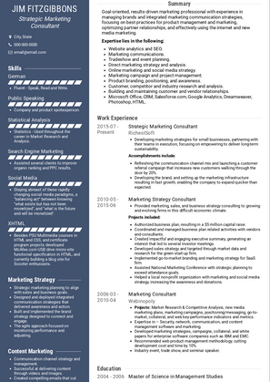 Strategic Marketing Consultant Resume Sample and Template