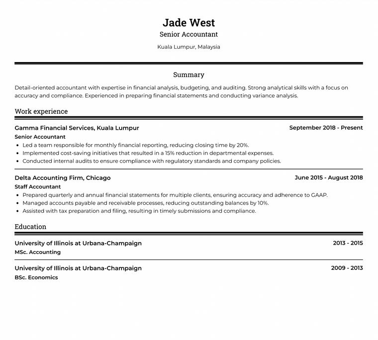 Malaysia Resume Example - Accountant