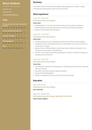 Information Security Analyst Resume Sample and Template