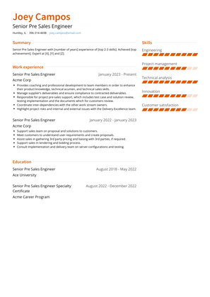 Senior Pre Sales Engineer Resume Sample and Template