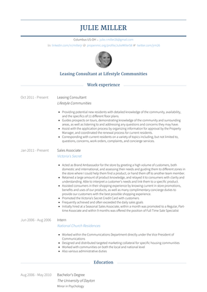 Leasing Consultant Resume Sample and Template